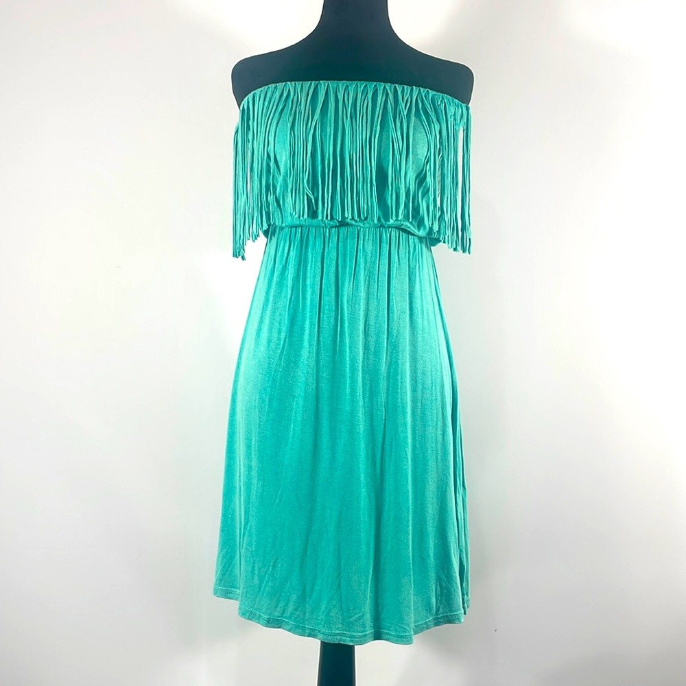 Turquoise mini Dress with Tassels, Medium, Santa Fe